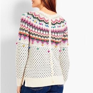 Talbot Carnival Fair Isle Pom Pom Button Back Woolen Sweater